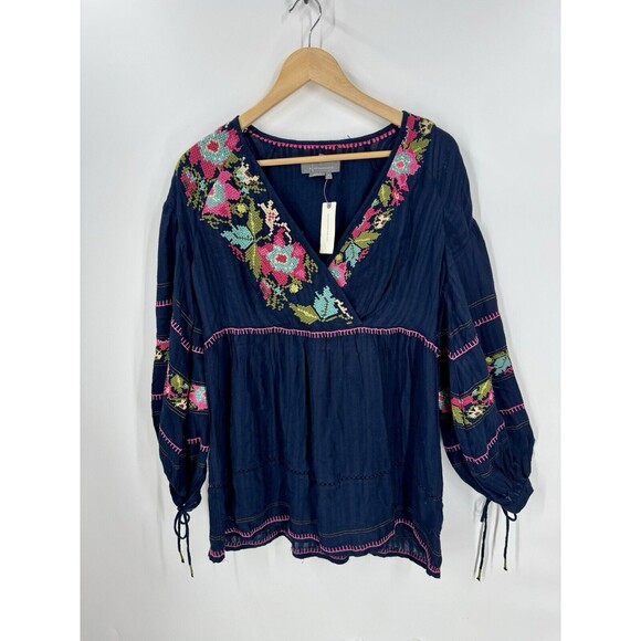 Anthropologie Tops - anthropologie NWT Marin Navy Needlepoint Top Boho Empire XS